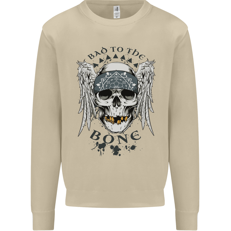 Bad to the Bone Biker Skull Angel Motorbike Mens Sweatshirt Jumper Sand