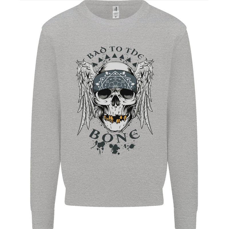 Bad to the Bone Biker Skull Angel Motorbike Mens Sweatshirt Jumper Sports Grey