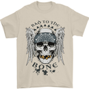 Bad to the Bone Biker Skull Angel Motorbike Mens T-Shirt Cotton Gildan Sand