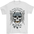 Bad to the Bone Biker Skull Angel Motorbike Mens T-Shirt Cotton Gildan White
