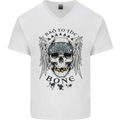 Bad to the Bone Biker Skull Angel Motorbike Mens V-Neck Cotton T-Shirt White