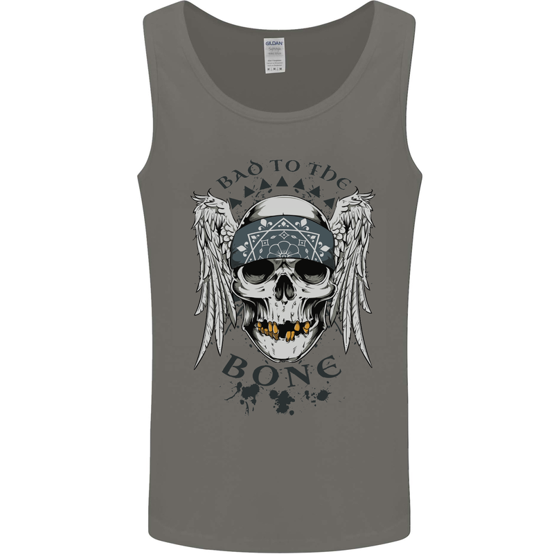 Bad to the Bone Biker Skull Angel Motorbike Mens Vest Tank Top Charcoal