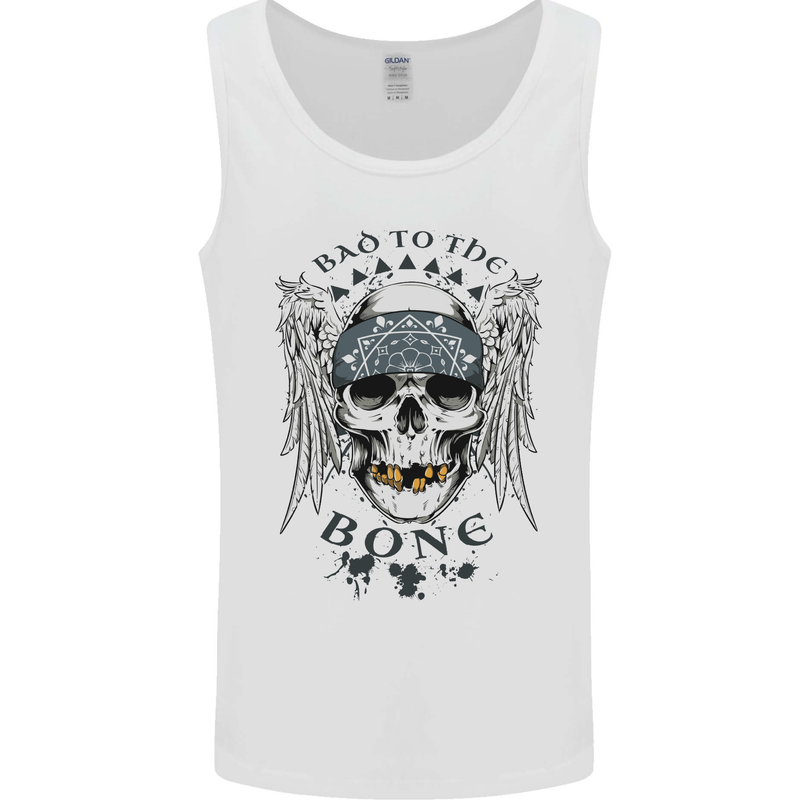 Bad to the Bone Biker Skull Angel Motorbike Mens Vest Tank Top White