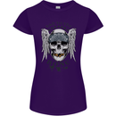 Bad to the Bone Biker Skull Angel Motorbike Womens Petite Cut T-Shirt Purple