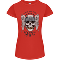 Bad to the Bone Biker Skull Angel Motorbike Womens Petite Cut T-Shirt Red