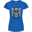 Bad to the Bone Biker Skull Angel Motorbike Womens Petite Cut T-Shirt Royal Blue