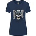 Bad to the Bone Biker Skull Angel Motorbike Womens Wider Cut T-Shirt Navy Blue