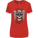Bad to the Bone Biker Skull Angel Motorbike Womens Wider Cut T-Shirt Red
