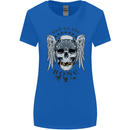 Bad to the Bone Biker Skull Angel Motorbike Womens Wider Cut T-Shirt Royal Blue
