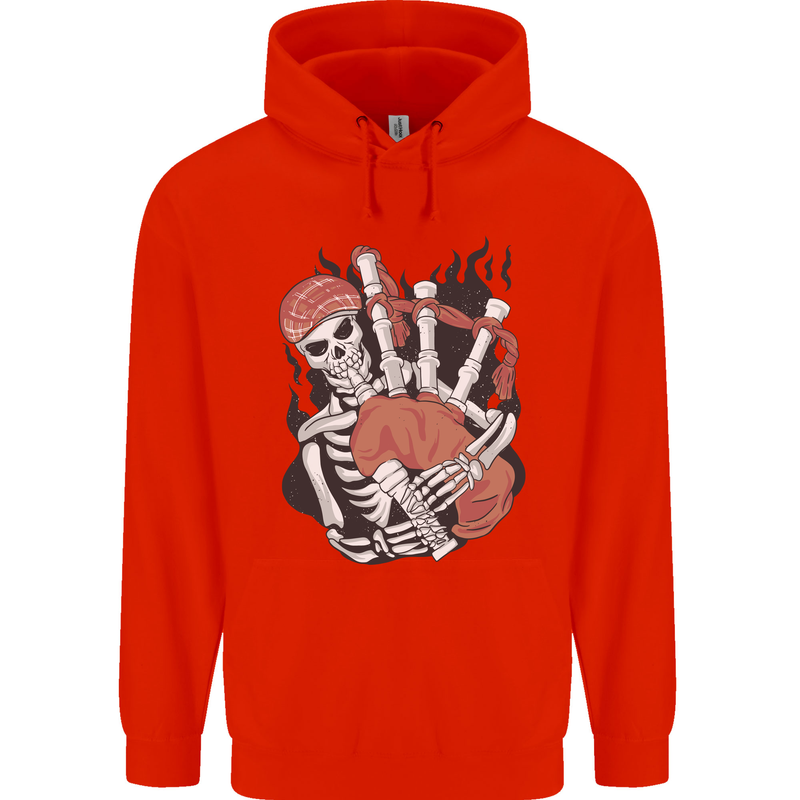 Bagpipes Skeleton Childrens Kids Hoodie Bright Red