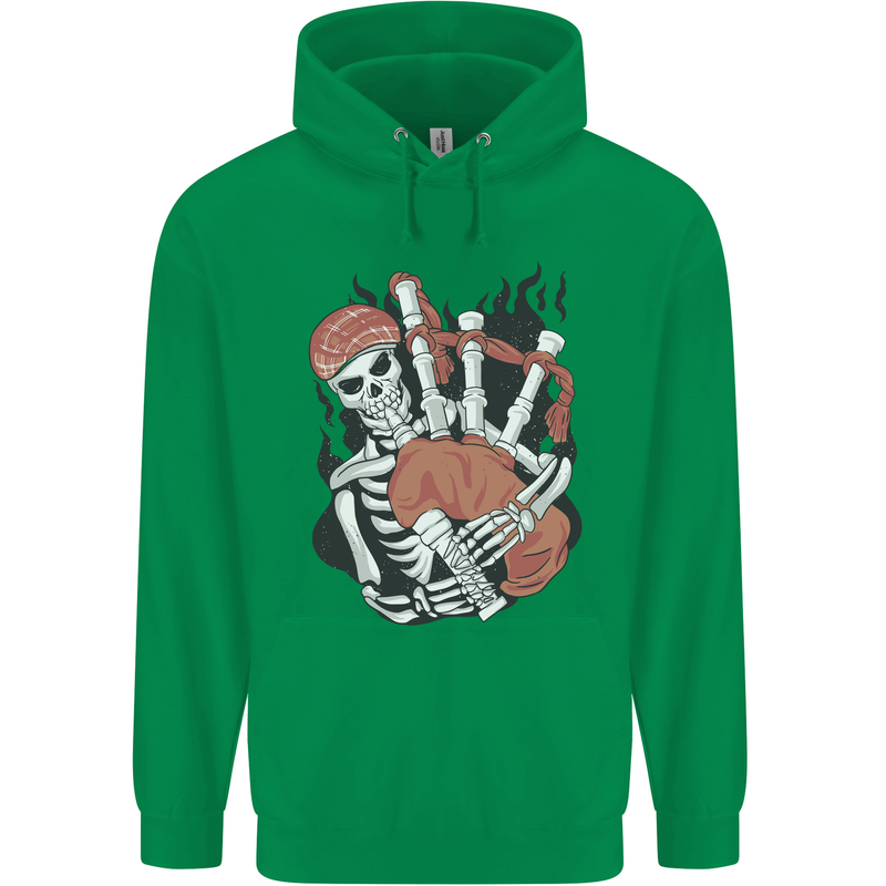 Bagpipes Skeleton Childrens Kids Hoodie Irish Green