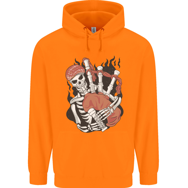 Bagpipes Skeleton Childrens Kids Hoodie Orange