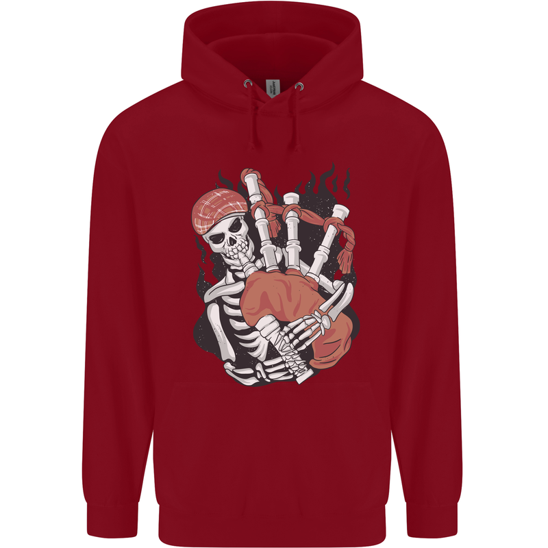 Bagpipes Skeleton Childrens Kids Hoodie Red