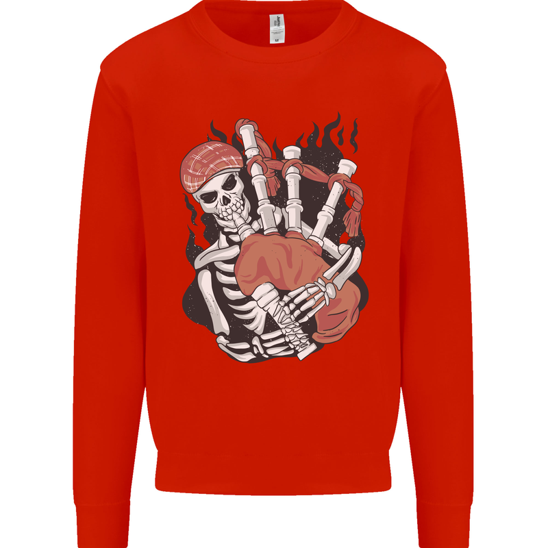 Bagpipes Skeleton Kids Sweatshirt Jumper Bright Red