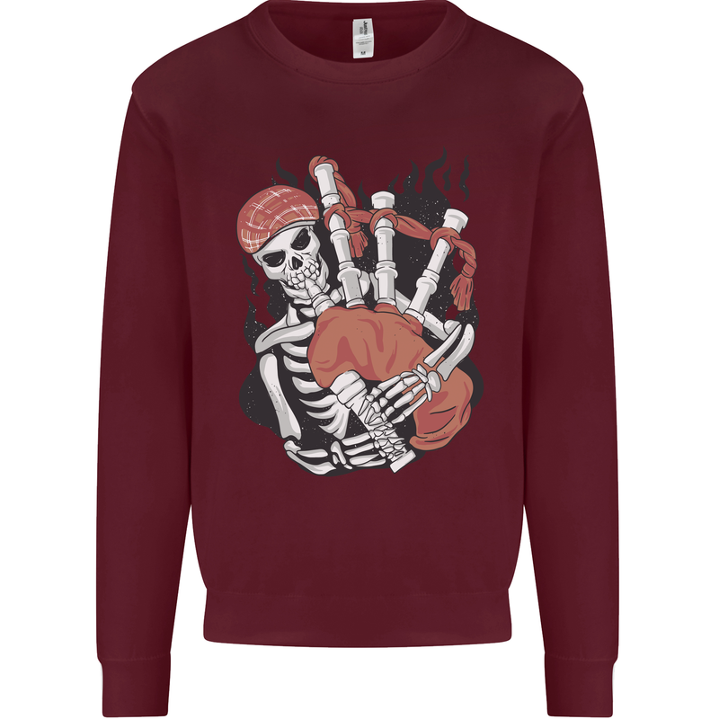 Bagpipes Skeleton Kids Sweatshirt Jumper Maroon