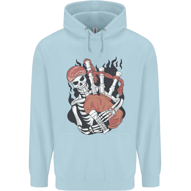 Bagpipes Skeleton Mens 80% Cotton Hoodie Light Blue