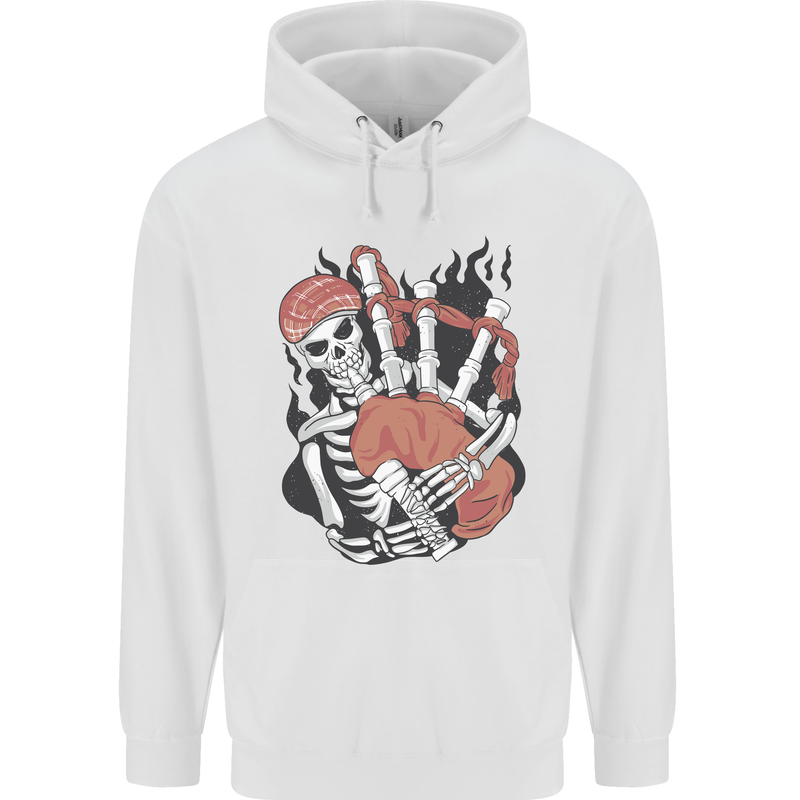 Bagpipes Skeleton Mens 80% Cotton Hoodie White