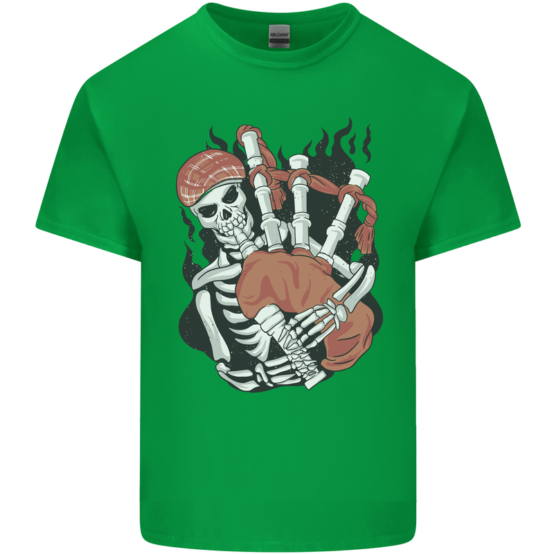 Bagpipes Skeleton Mens Cotton T-Shirt Tee Top Irish Green