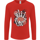Bagpipes Skeleton Mens Long Sleeve T-Shirt Red