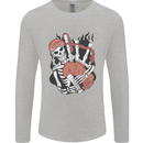 Bagpipes Skeleton Mens Long Sleeve T-Shirt Sports Grey