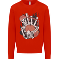 Bagpipes Skeleton Mens Sweatshirt Jumper Bright Red