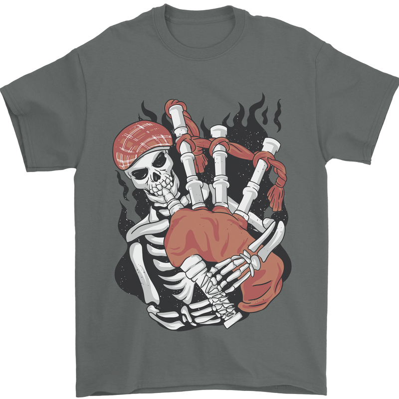 Bagpipes Skeleton Mens T-Shirt 100% Cotton Charcoal