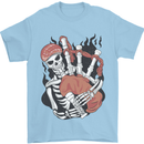 Bagpipes Skeleton Mens T-Shirt 100% Cotton Light Blue
