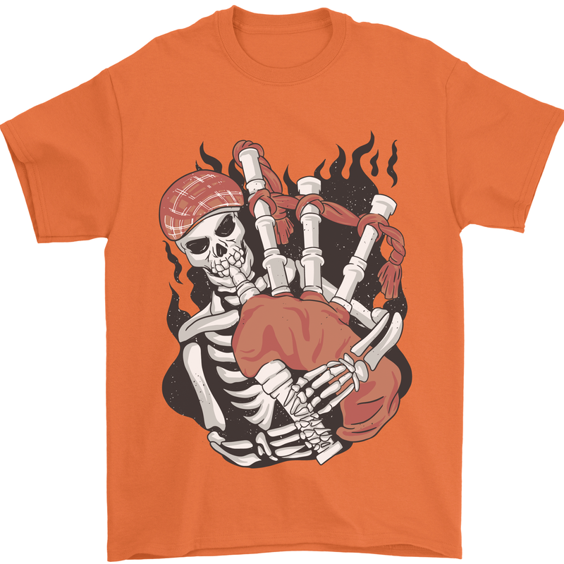 Bagpipes Skeleton Mens T-Shirt 100% Cotton Orange