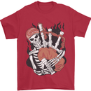 Bagpipes Skeleton Mens T-Shirt 100% Cotton Red