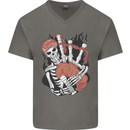 Bagpipes Skeleton Mens V-Neck Cotton T-Shirt Charcoal