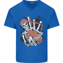 Bagpipes Skeleton Mens V-Neck Cotton T-Shirt Royal Blue