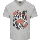 Bagpipes Skeleton Mens V-Neck Cotton T-Shirt Sports Grey