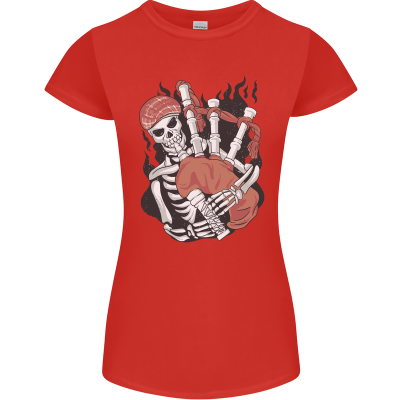 Bagpipes Skeleton Womens Petite Cut T-Shirt Red