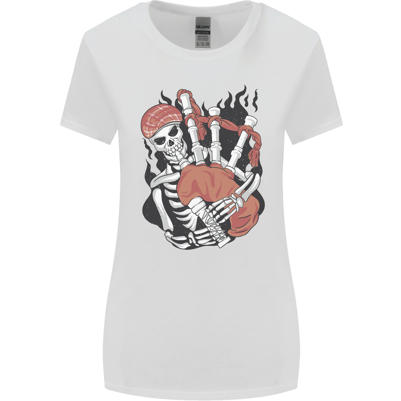 Bagpipes Skeleton Womens Wider Cut T-Shirt White
