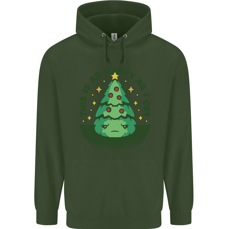 Bah Humbug Christmas Tree Funny Childrens Kids Hoodie Forest Green