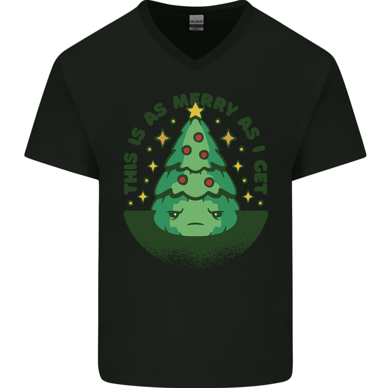 Bah Humbug Christmas Tree Funny Mens V-Neck Cotton T-Shirt Black