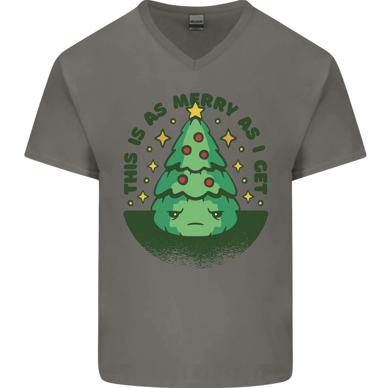 Bah Humbug Christmas Tree Funny Mens V-Neck Cotton T-Shirt Charcoal