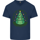 Bah Humbug Christmas Tree Funny Mens V-Neck Cotton T-Shirt Navy Blue