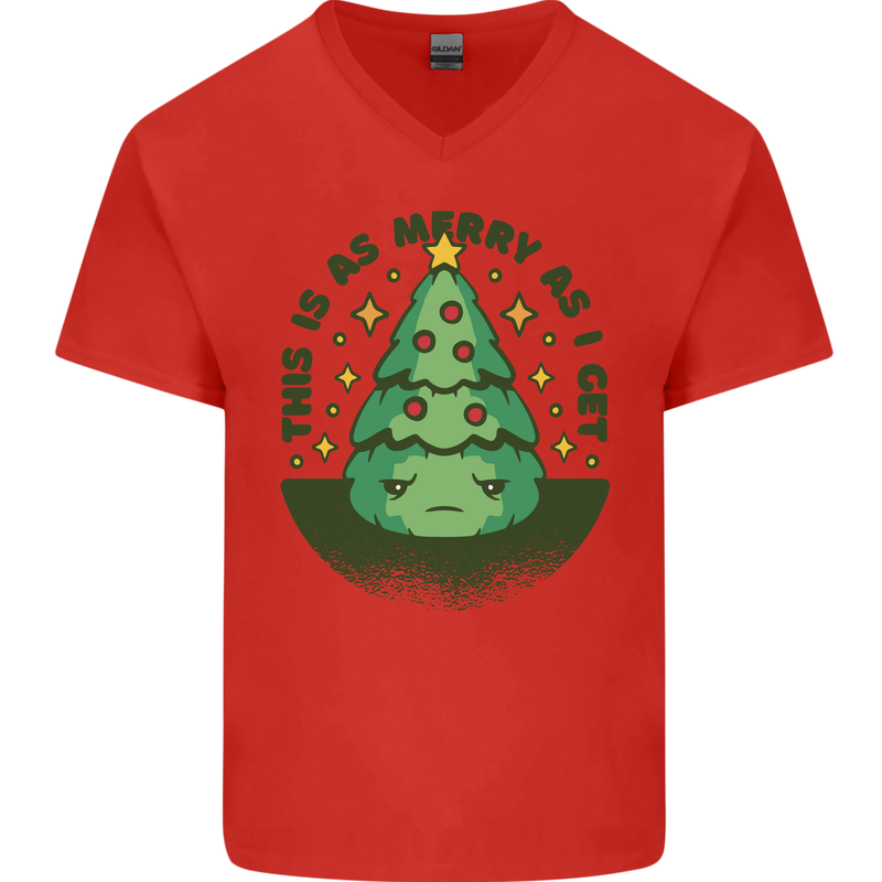 Bah Humbug Christmas Tree Funny Mens V-Neck Cotton T-Shirt Red