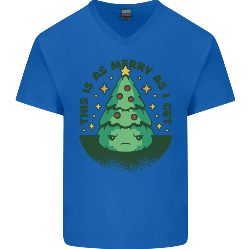 Bah Humbug Christmas Tree Funny Mens V-Neck Cotton T-Shirt Royal Blue