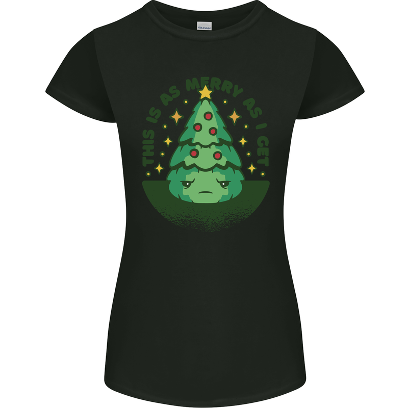 Bah Humbug Christmas Tree Funny Womens Petite Cut T-Shirt Black
