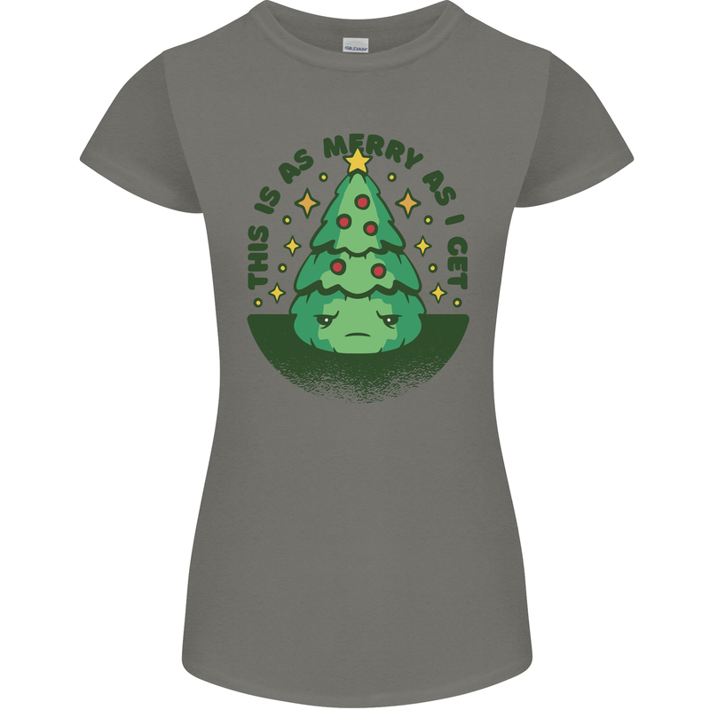 Bah Humbug Christmas Tree Funny Womens Petite Cut T-Shirt Charcoal