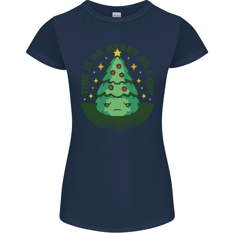 Bah Humbug Christmas Tree Funny Womens Petite Cut T-Shirt Navy Blue