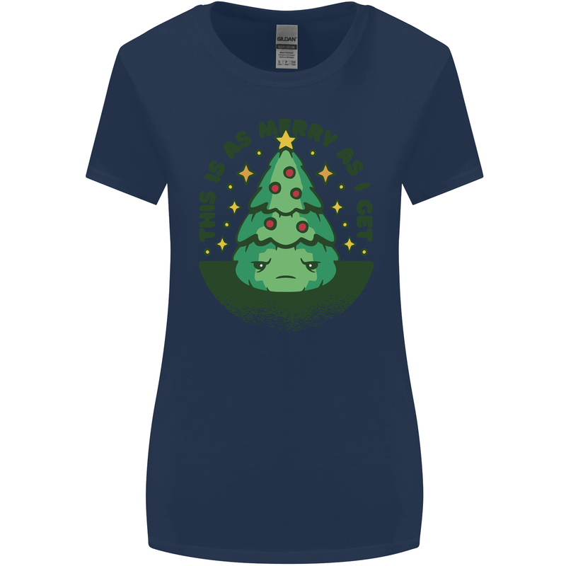 Bah Humbug Christmas Tree Funny Womens Wider Cut T-Shirt Navy Blue