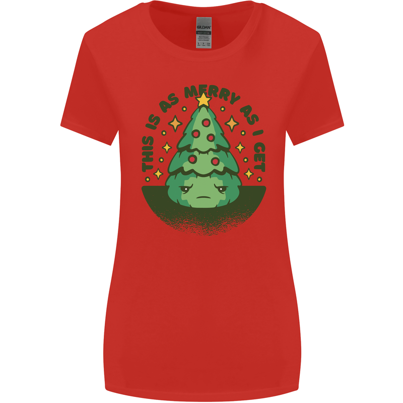 Bah Humbug Christmas Tree Funny Womens Wider Cut T-Shirt Red