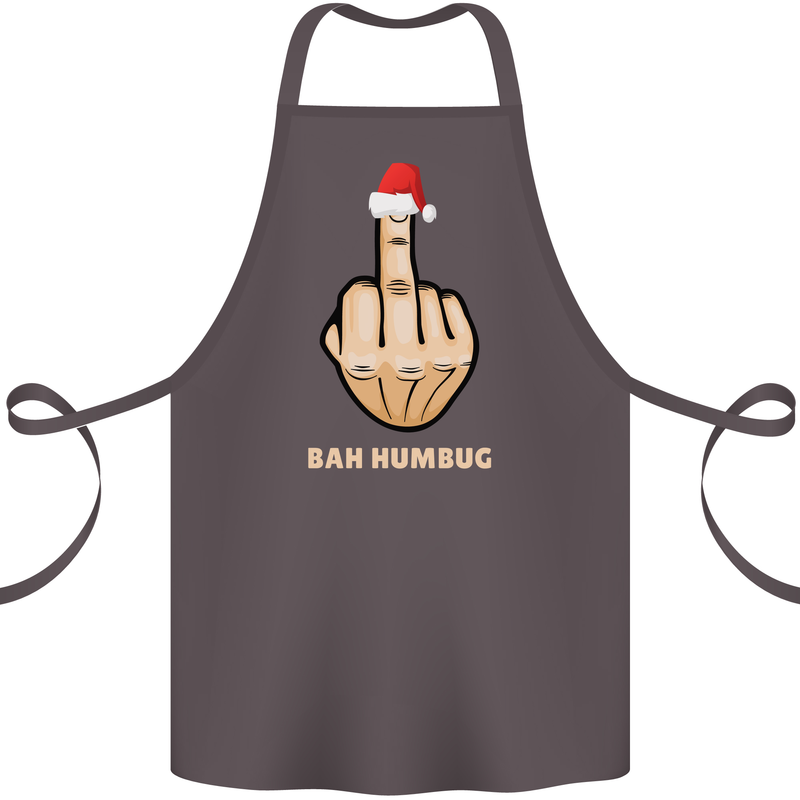 Bah Humbug Finger Flip Funny Christmas Rude Cotton Apron 100% Organic Dark Grey