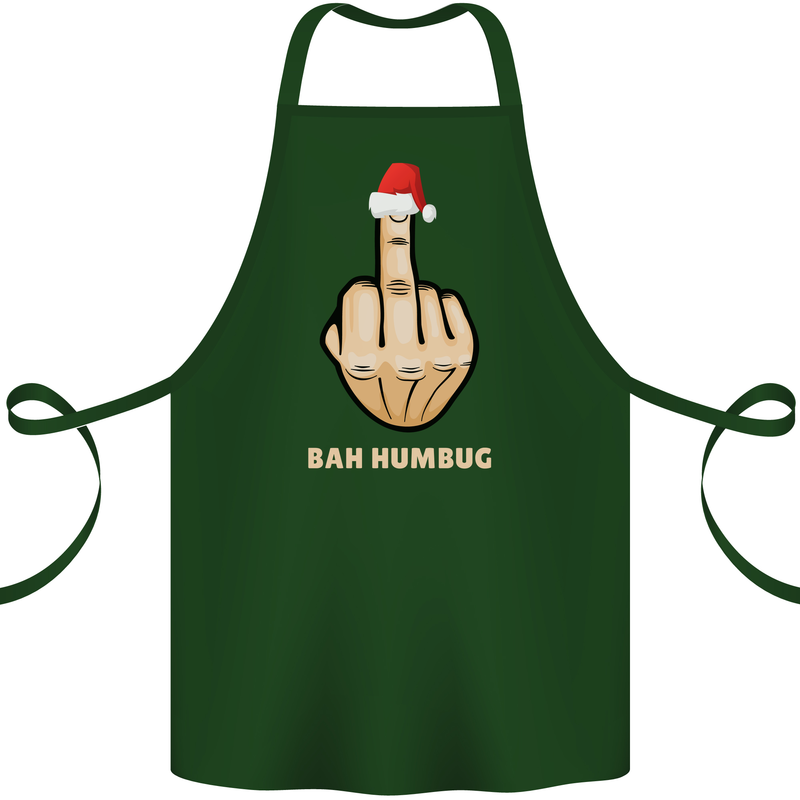 Bah Humbug Finger Flip Funny Christmas Rude Cotton Apron 100% Organic Forest Green