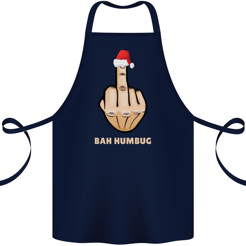 Bah Humbug Finger Flip Funny Christmas Rude Cotton Apron 100% Organic Navy Blue