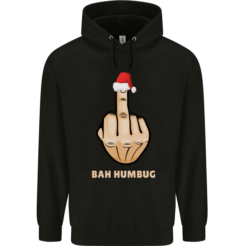 Bah Humbug Finger Flip Funny Christmas Rude Mens 80% Cotton Hoodie Black