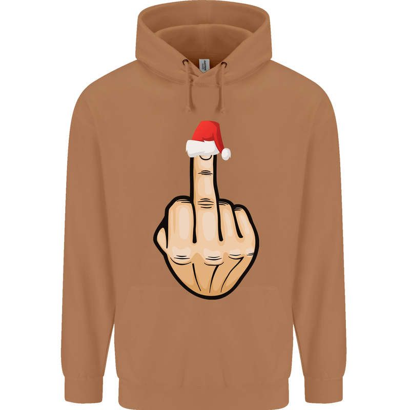 Bah Humbug Finger Flip Funny Christmas Rude Mens 80% Cotton Hoodie Caramel Latte